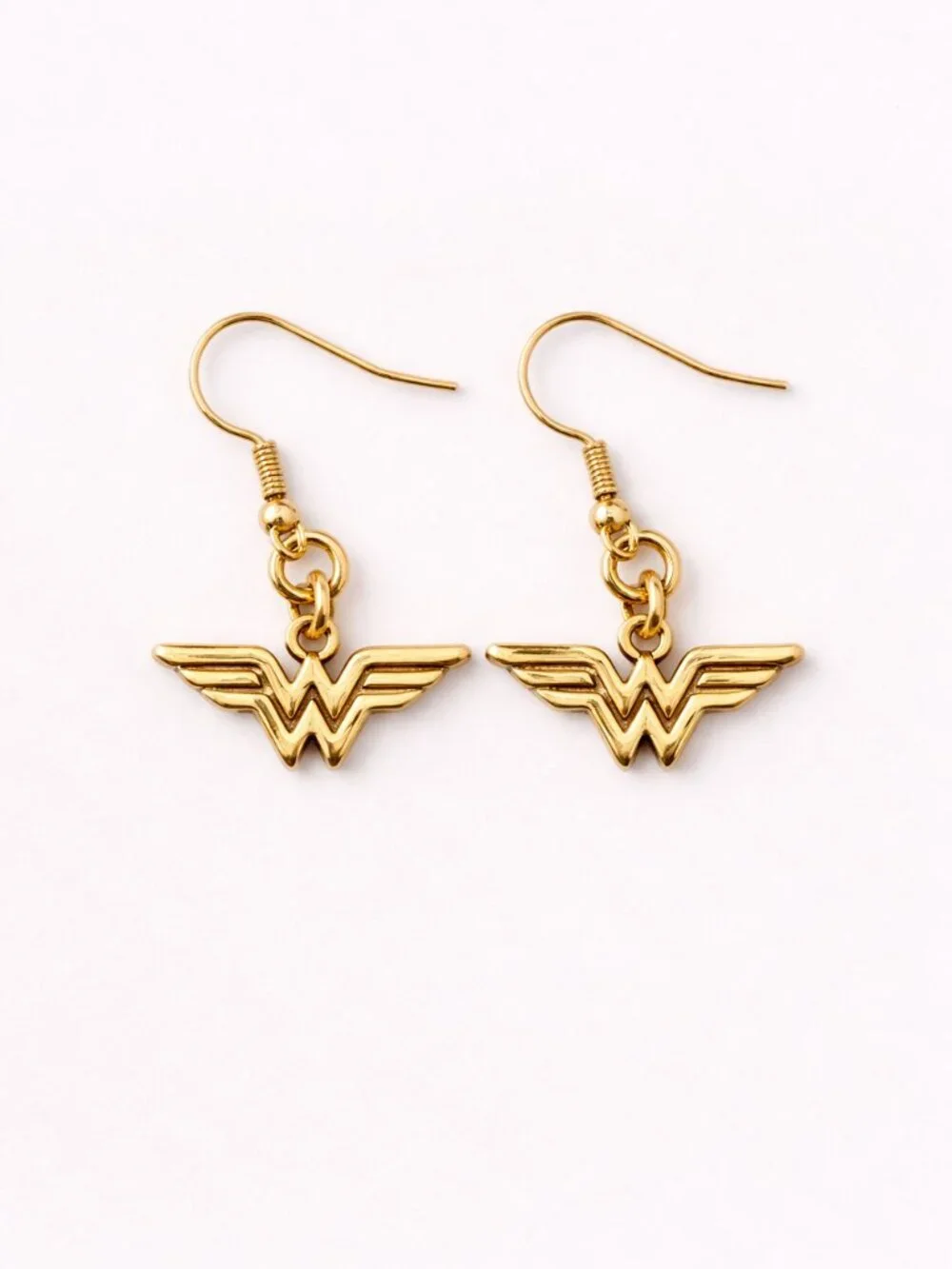 DC Comics Wonder Woman Logo Dangle Earrings Gold Tone